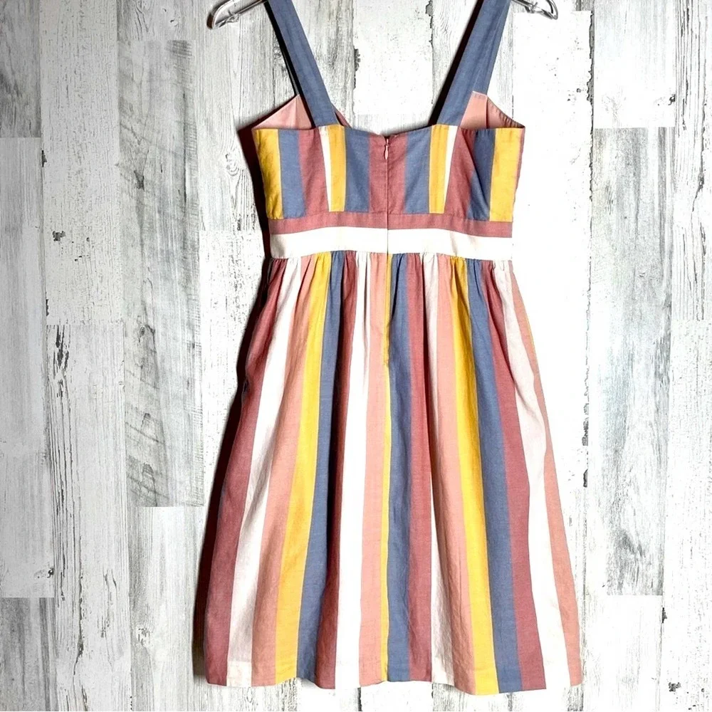 MADEWELL DRESS SIZE 0 STRIPED FRONT TIE CUTOUT MIDI BLUE PINK YELLOW SHE… - Picture 4 of 13